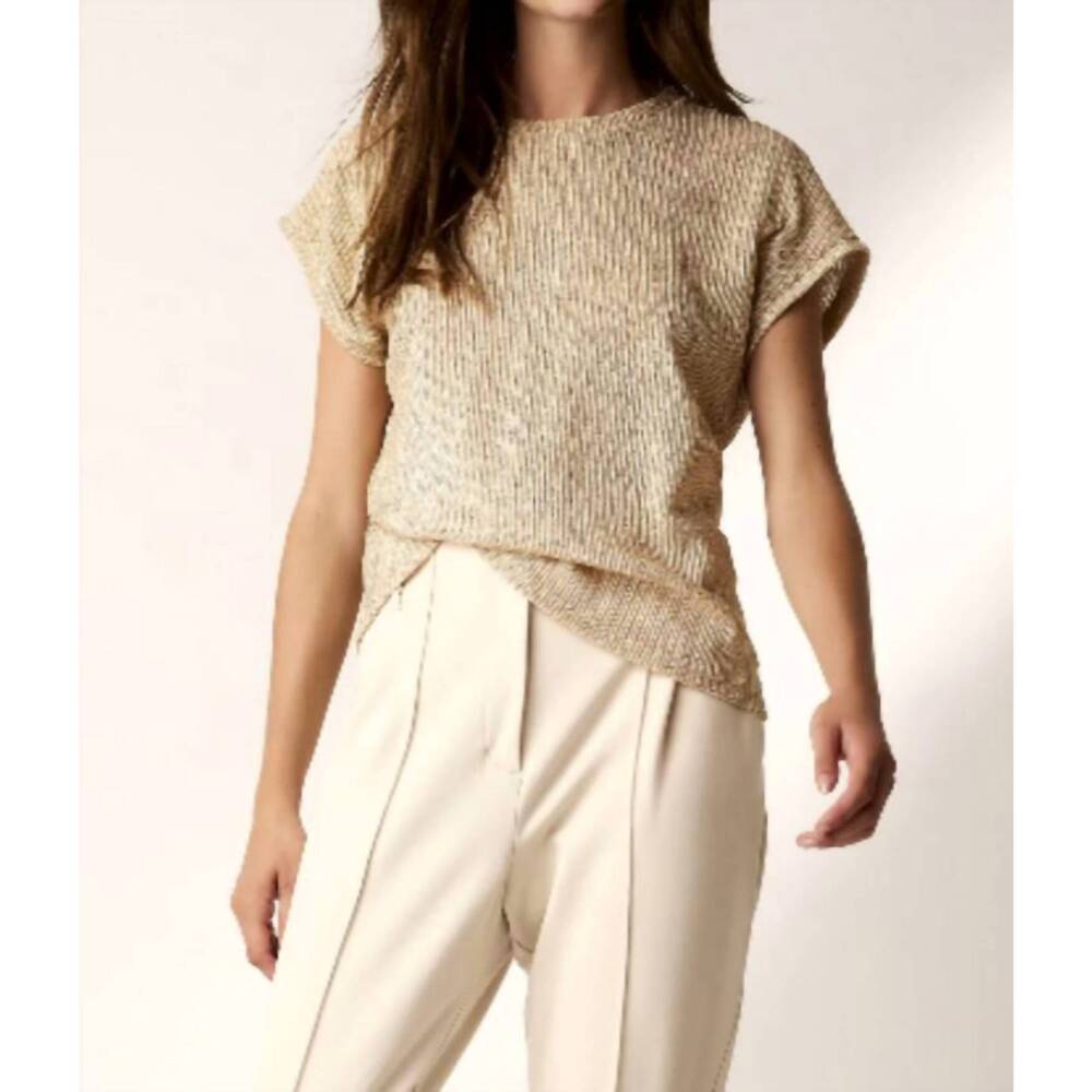 NEW SUMMUM coated 3d jersey top in alpaca/ gold